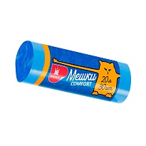 Мешки для мусора 20 л, синие, в рулоне 30 шт., ПНД, 8 мкм, 500х400 мм, Comfort, М0017 (МН 20-30с) в Феодосии