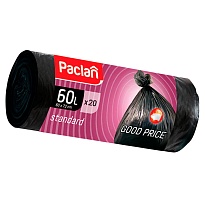 Мешки для мусора 60 л, черные, в рулоне 20 шт., ПНД, 7,4 мкм, 720х600 мм, PACLAN, 600820 в Феодосии