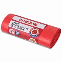 Мешки для мусора 60 л, красный, в рулоне 20 шт., ПНД, 10 мкм, 680х580 мм, LAIMA, 606702 в Феодосии