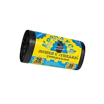 Мешки для мусора 20 л, с ушками, черные, в рулоне 30 шт., ПНД, 10 мкм, 550х440 мм, Крепакоф, 4607075710405 в Феодосии