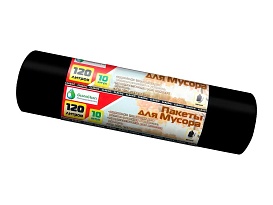 Мешки для мусора 120 л, черные, в рулоне 10 шт., ПНД, 12 мкм, 1100х700 мм, MIRPACK Classik, 1201011 в Феодосии