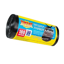 Мешки для мусора 180 л, черные, в рулоне 30 шт., ПНД, 20 мкм, 1150х800 мм, Крепак, 4607075710139 в Феодосии