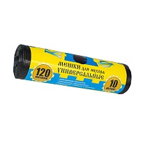 Мешки для мусора 120 л, с ушками, черные, в рулоне 10 шт., ПНД, 13 мкм, 1050х680 мм, Крепакоф, 4607075710252 в Феодосии