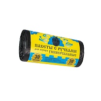 Мешки для мусора 30 л, с ручками, черные, в рулоне 30 шт., ПНД, 9 мкм, 620х480 мм, Крепакоф, 4607075710665 в Феодосии