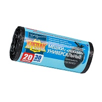 Мешки для мусора 20 л, с ушками, черные, в рулоне 30 шт., ПНД, 10 мкм, 550х440 мм, Крепак, 4607075710443 в Феодосии