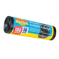 Мешки для мусора 180 л, черные, в рулоне 10 шт., ПНД, 20 мкм, 1150х800 мм, Крепак, 4607075710481 в Феодосии