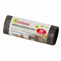 Мешки для мусора 30 л, черные, в рулоне 20 шт., ПНД, 5 мкм, 550х470 мм, Любаша эконом, 605329 в Феодосии