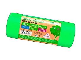 Мешки для мусора 180 л, ароматизированные, биоразлагаемые, зеленые, в рулоне 10 шт., ПВД, 40 мкм, 1300х930 мм, PURE ECOLOGY, bio1801081 в Феодосии