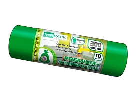 Мешки для мусора 300 л, зеленые, в рулоне 10 шт., ПВД 70 мкм, 1400х1000 мм, PREMIUM+, 300101601 в Феодосии