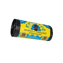 Мешки для мусора 30 л, с ушками, черные, в рулоне 30 шт., ПНД, 8 мкм, 580х460 мм, Крепакоф, 4607075710412 в Феодосии